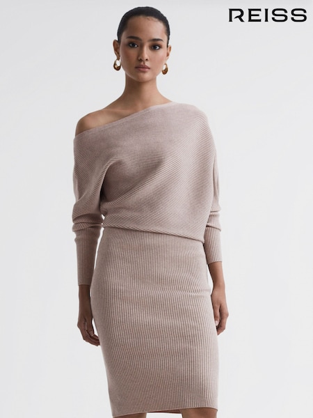 Neutraali - Reiss Lara Off-The-Shoulder Ribbed Midi Dress (N36480) | €233