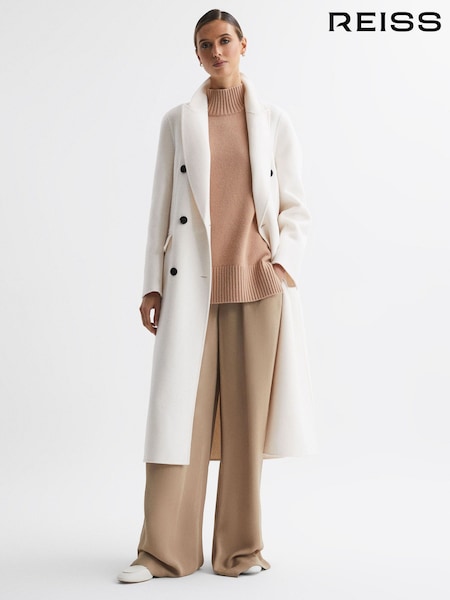 Cream - Reiss Arla Wollmantel mit Blendnaht und Gürtel in Relaxed Fit (N36483) | 564 €