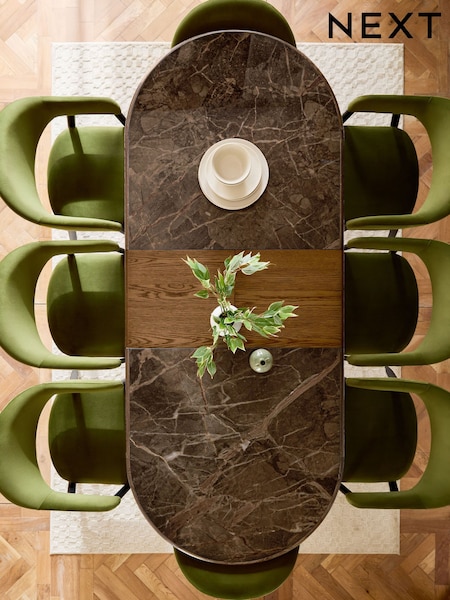 Dark Natural Edwin Marble and Oak Effect 6 to 8 Seater Extrendable Dining Table (N36495) | €1,425
