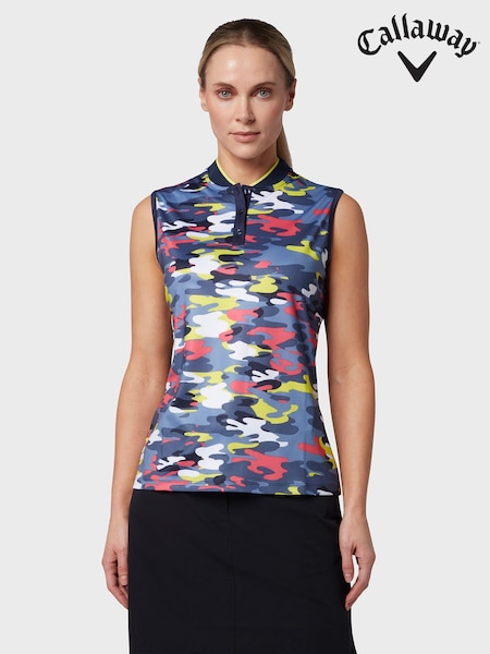 Callaway Apparel Ladies Blue Sleeveless Multi Colour Camo Polo Shirt (N36614) | €16.50