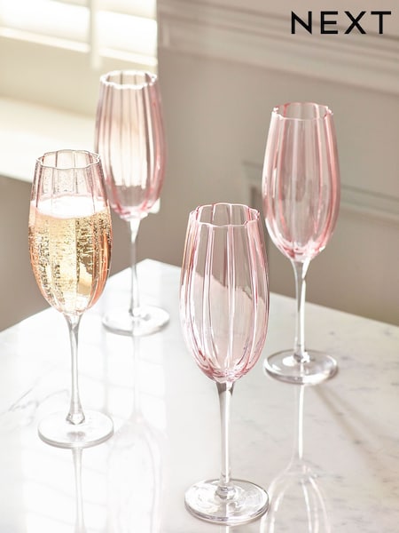 Set of 4 Pink Ottilie Champagne Flute Glasses (N36635) | €38