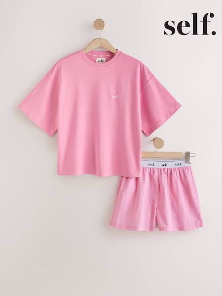 Bright Pink - Self. Slogan Pyjamas Shorts Set