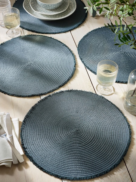 Set of 4 Teal Blue Fringe Placemats (N36807) | LEI 66