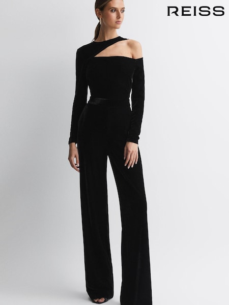 Reiss Black Adele Velvet Off-The-Shoulder Jumpsuit (N36938) | €271