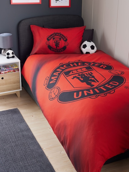 Red Manchester United 100% Cotton Duvet Cover and Pillowcase Set (N37285) | €39