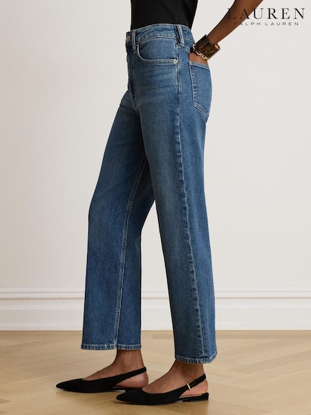 Blue - Lauren Ralph Lauren Mid Wash Straight Leg Jeans With Logo Pocket