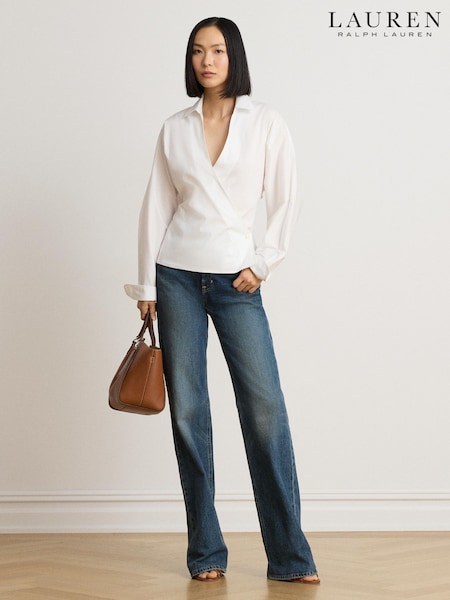 White - Lauren Ralph Lauren Cotton V-neck Wrap Shirt