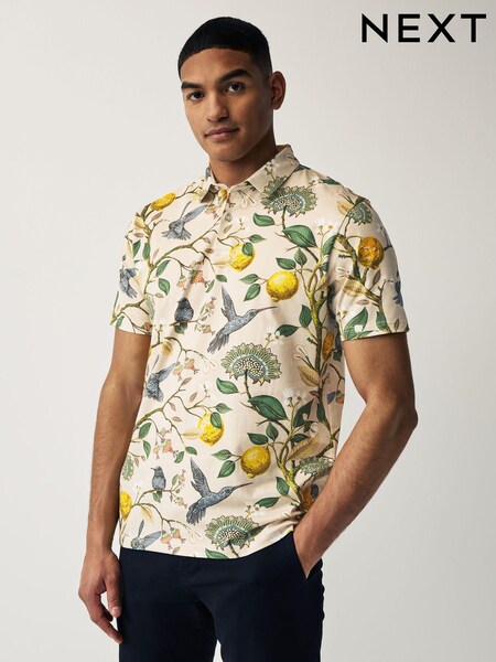 Neutral Floral Short Sleeve Print Polo Shirt (N37404) | €12