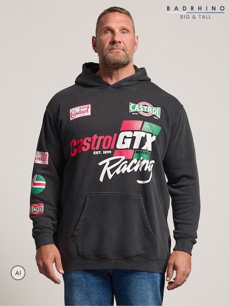 Musta - Regular Badrhino Big & Tall Castrol Acid Wash Hoodie