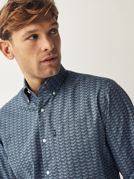 Albastru Mașina de curse - Măsură regular - Easy Iron Mânecă lungă Single Cuff Printed Oxford Cămăși (N37481) | 99 LEI