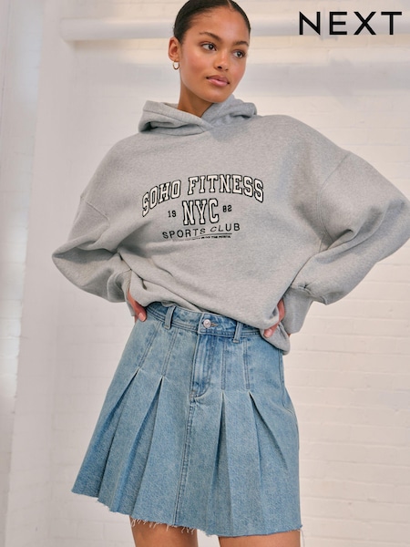 Grey Marl New York City Graphic Oversized Relaxed Fit Active Longline Overhead Hoodie (N37583) | AED75