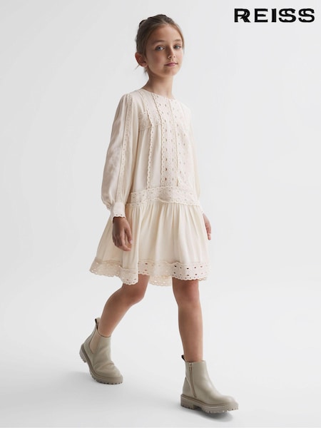 Reiss Ivory Tavi 9-14 yrs Long Sleeve Lace Dress (N37695) | AED583