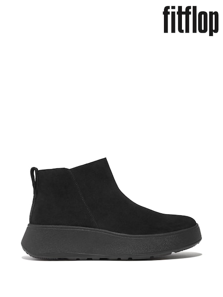 Piele neagră întoarsă - FitFlop F-Mode Suede Sandale deschise la spate Zip Ankle Cizme (N37858) | 585 LEI