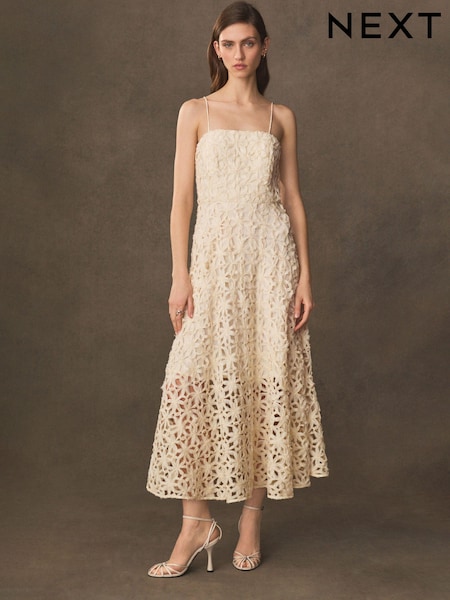 Creme - Premium Floral Overlay Dress (N37981) | 42 €