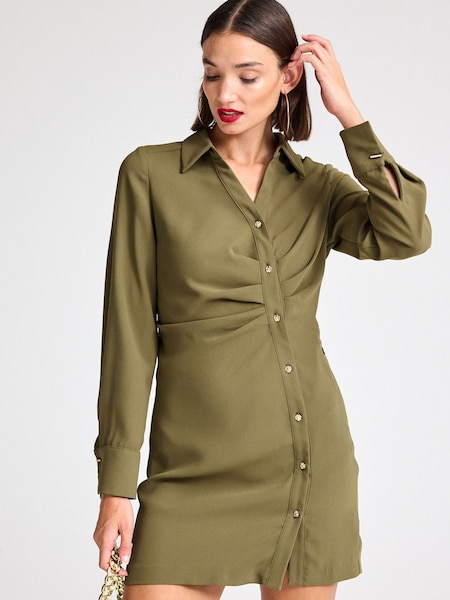 Khakigrün - Asymmetrisches Krepp-Minikleid (N37983) | 6 €