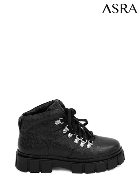 ASRA London Borage Lace Up Hiker Leather Black Boots With Chunky Sole (N37994) | €76
