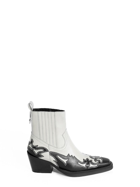 ASRA London Marvelo Ankle Leather Western White Boots With Stitch and Cutout Detail (N37996) | €99
