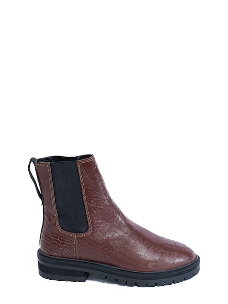 ASRA London Red Clovie Tawny Croc Effect Leather Elastic Chelsea Boots (N37998) | €76
