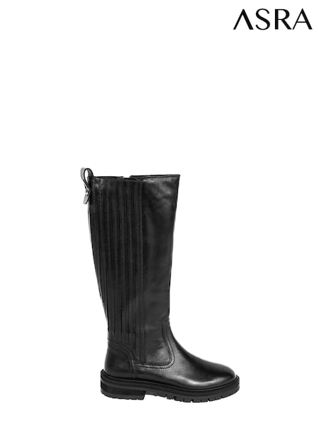 ASRA London Kale Leather Elastic Knee Black High Boots (N38001) | €107