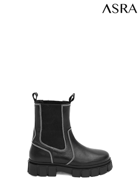 ASRA London Beacon Elastic Chunky Chelsea Leather Black Ankle Boots (N38008) | €32