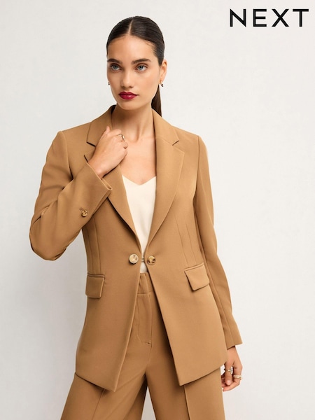 Kamelbraun - Tailored Crepe Edge to Edge Fitted Blazer (N38099) | 23 €