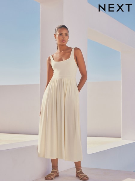 Cream Jersey Waisted Summer Dress (N38116) | INR 4,207