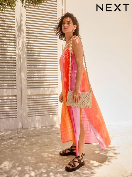 Оранжевый/розовый с эффектом омбре - Textured Volume Summer Maxi Dress (N38132) | €12