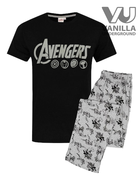 Vanilla Underground Black Mens Marvel Avengers Long Leg 100% Cotton Pyjamas Set (N38157) | €40