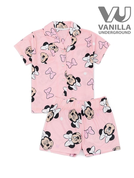 Vanilla Underground Pink Girls Disney Minnie Mouse Short Button Up Pyjamas (N38160) | ₪101