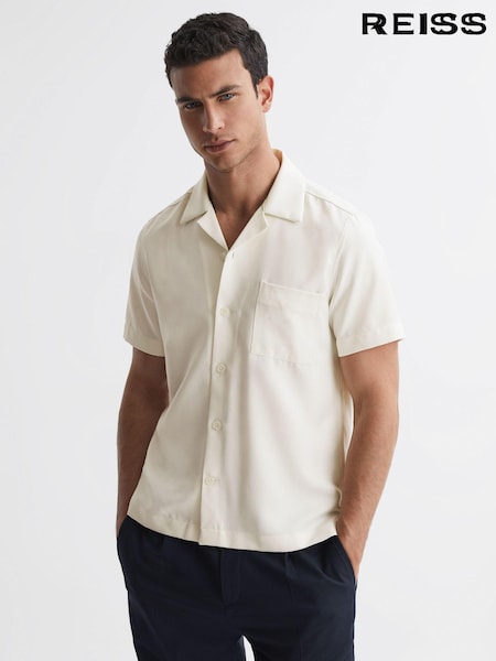 Reiss Ecru Tokyo Cuban Collar Button-Through Shirt (N38217) | €35