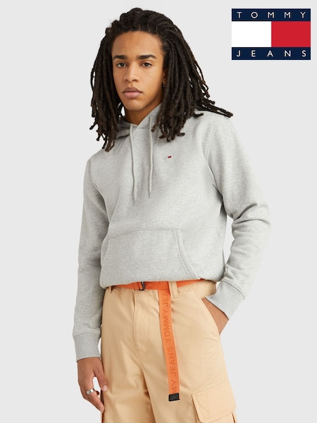 Tommy Jeans Grey Fleece Flag Patch Hoodie (N38265) | 185 QAR
