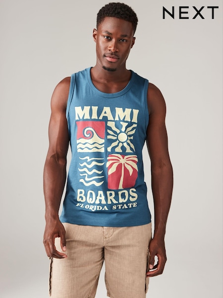 Blue Single Summer Front Print Graphic Vests (N38382) | €4
