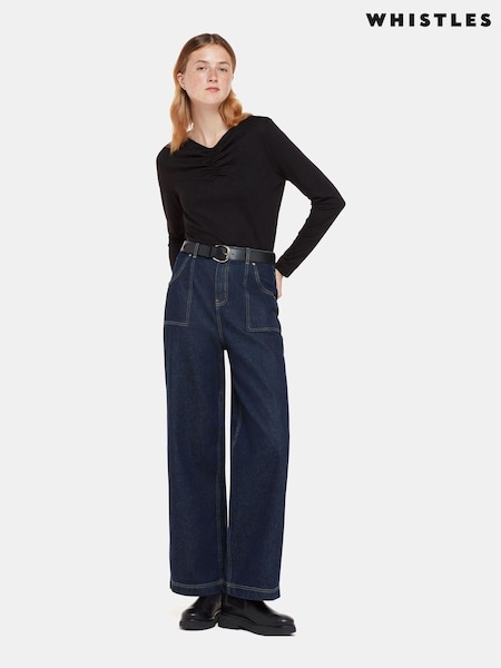 Whistles High V-Neck Ruched Black Top (N38486) | € 20