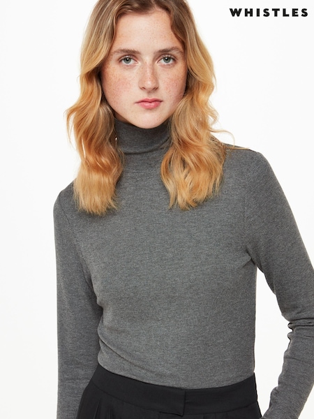 Whistles Grey Essential Ribbed Polo Top (N38504) | €90