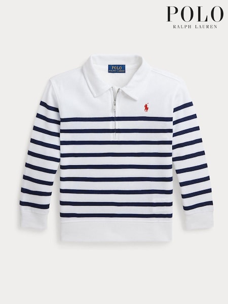 Polo Ralph Lauren Boy Striped Spa Terry Quarter-Zip 100% Cottton Sweatshirt (N38526) | €65 - €72