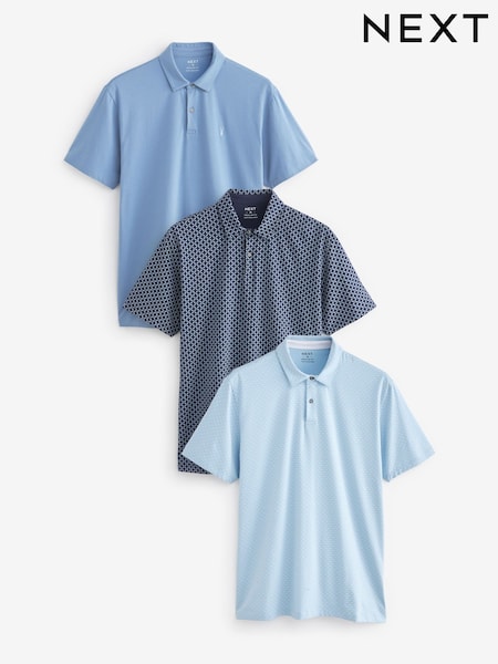 Blue Geo Print Regular Fit Short Sleeve Jersey Polo Shirts 3 Pack (N38636) | 109 QAR