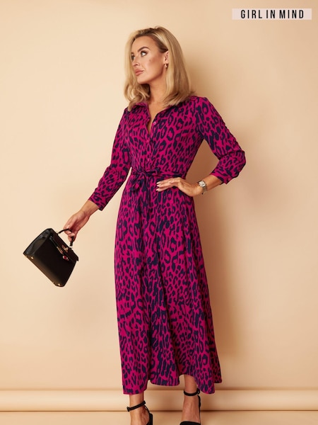 Girl In Mind Purple and Navy Leopard Petite Angela Shirt Maxi Dress (N38682) | €27