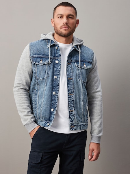 Denim Jacket With Jersey Sleeve And Hood (N38686) | 110 zł