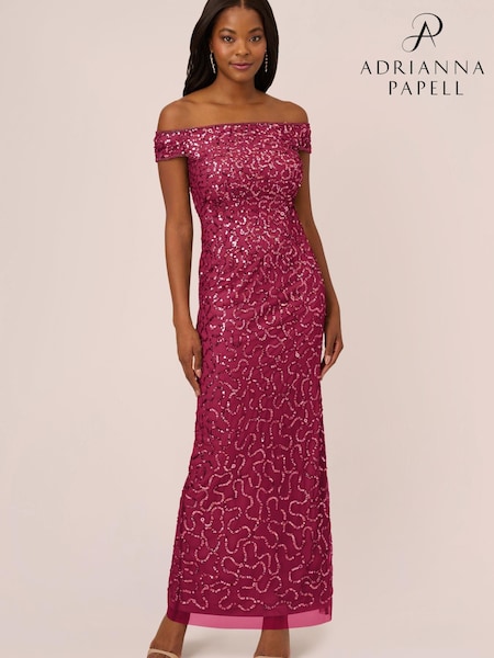 Adrianna Papell Studio Pink Beaded Off Shoulder Gown (N38926) | €102