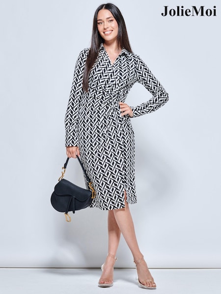 Jolie Moi Black Long Sleeved Buckle Detail Shirt Dress (N39081) | €39