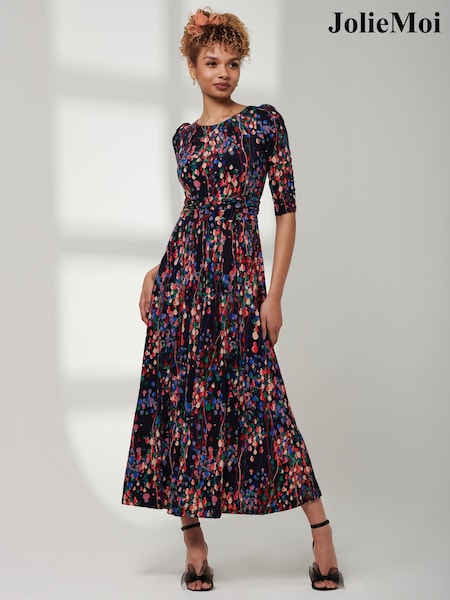 Jolie Moi Blue 3/4 Sleeve Print Jersey Maxi Dress (N39120) | € 59