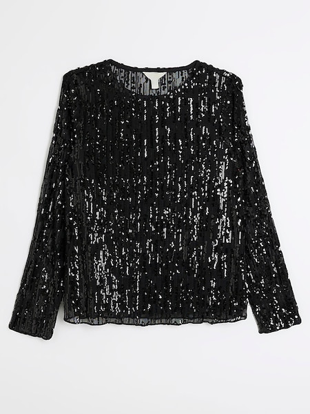River Island Black Fitted Spaced Sequin Top (N39189) | €12.50