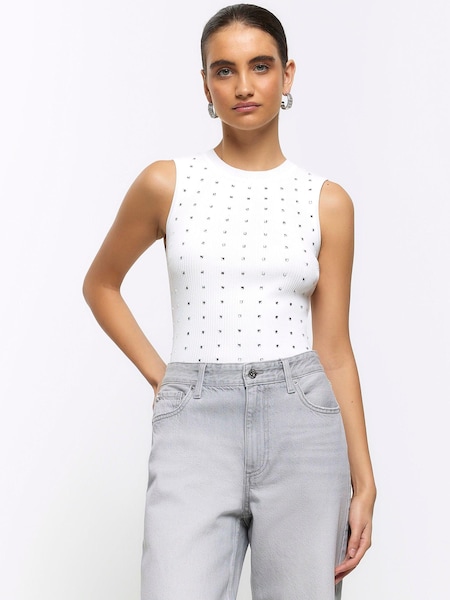 River Island Cream Embellished Bodyfit Vest (N39194) | €21.50