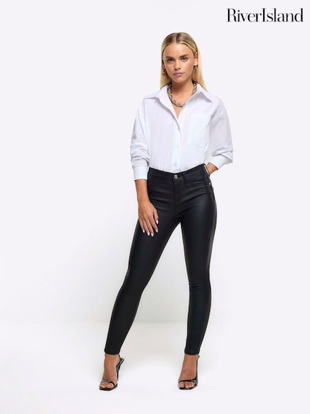 River Island Black Petite Mid Rise Bum Scuplt Coated Skinny Jeans (N39248) | €27