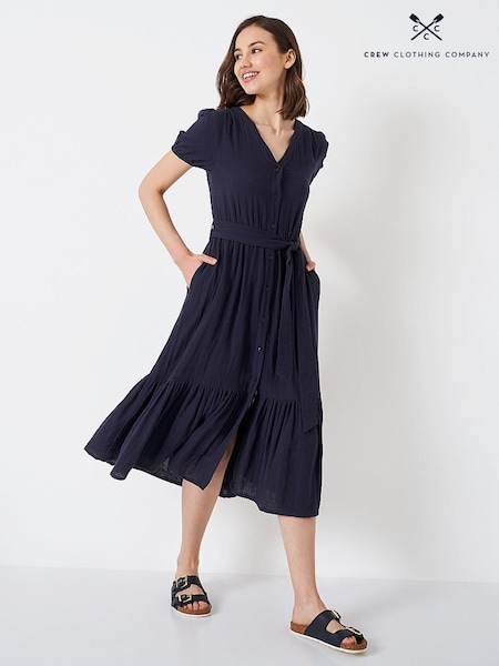 Crew Clothing Company Navy Blue Cotton Tea Dress (N39391) | €28