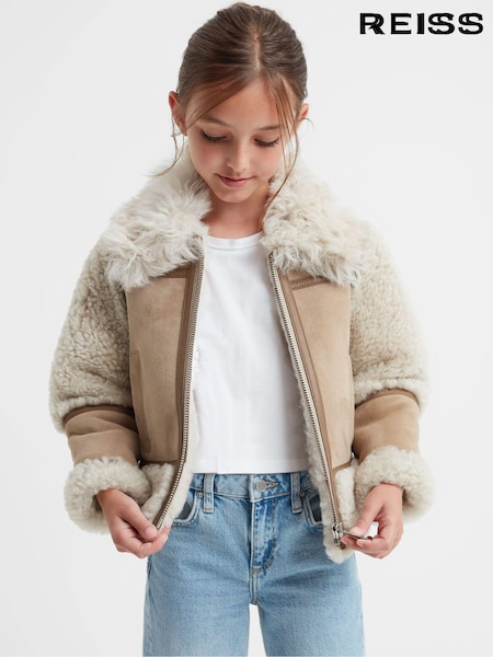 Reiss Neutral Asher 4-9 yrs Suede Sheepskin Zip-Through Jacket (N39445) | 3,308 QAR