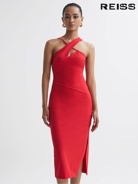 Reiss Red Halle Bodycon Cut-Out Midi Dress (N39452) | 2,558 QAR