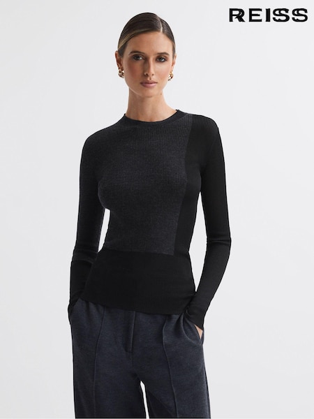 Reiss Black/Charcoal Jude Hybrid Wool-Silk Knit T-Shirt (N39474) | €195