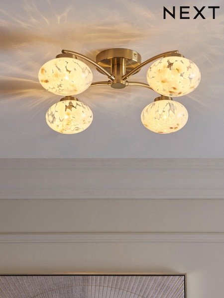 Brass Confetti Glass 4 Light Flush Ceiling Light Fitting (N39639) | €153