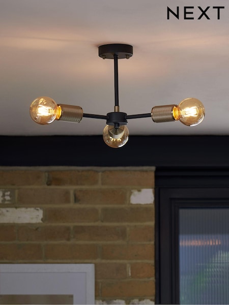 Black Houston 3 Light Flush Fitting Ceiling Light (N39651) | €79